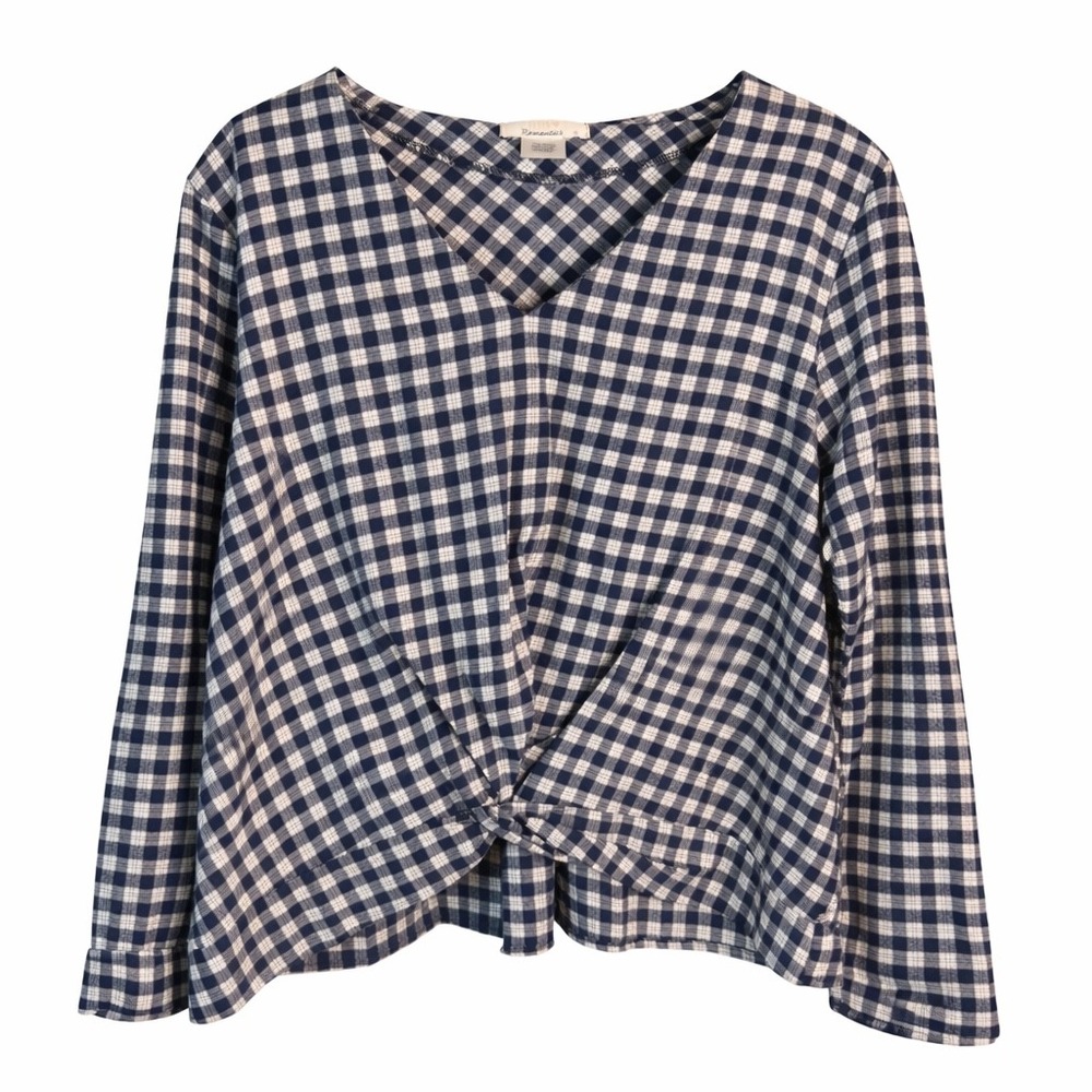 Romantics Black White Gingham Top Womens Small Twist Front Cotton Blouse